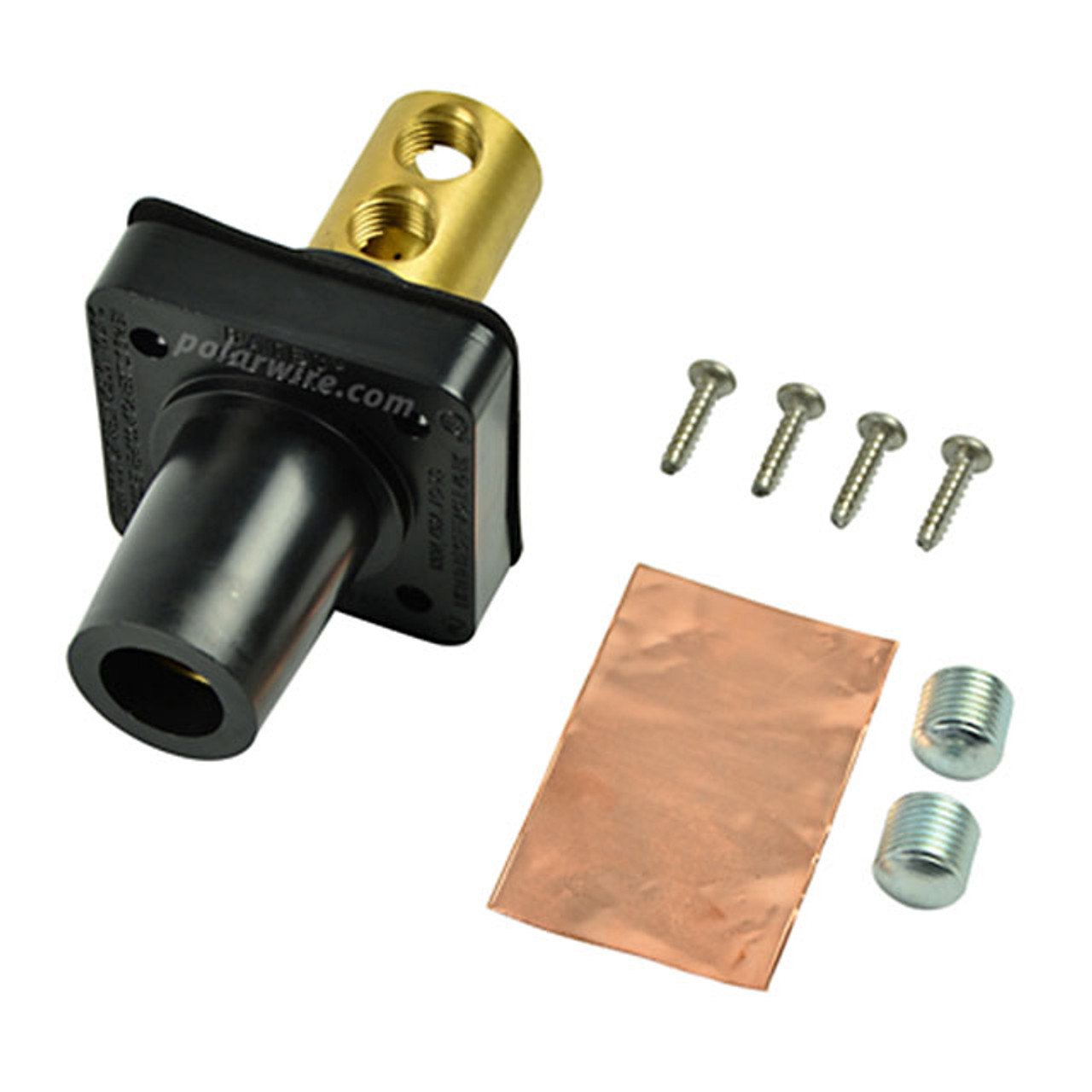 Marinco black 400A CL 16 Series male single pin panel mount cam lock connector with set screw for 2-2/0 AWG cable