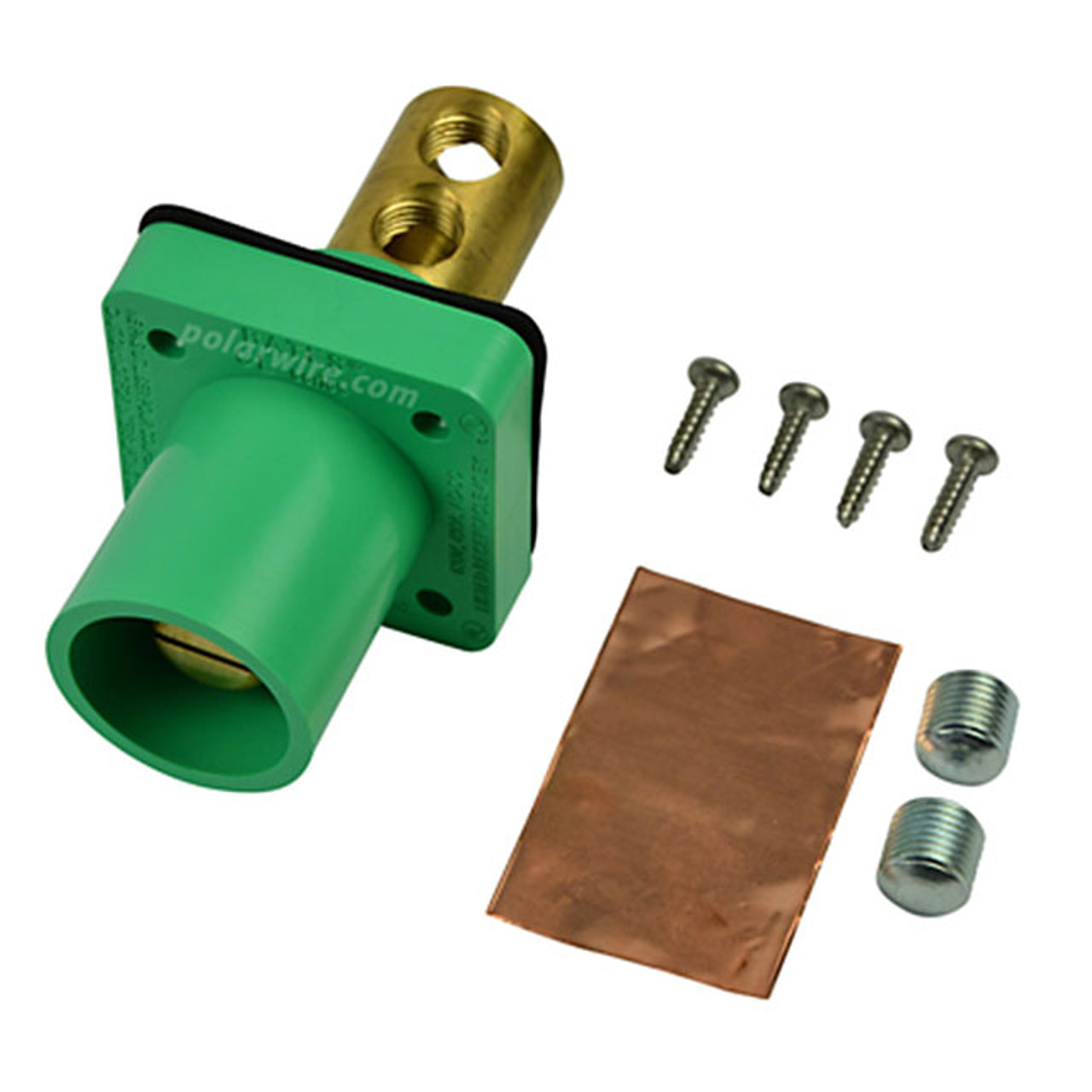 Marinco green 400A CL 16 Series male single pin panel mount cam lock connector with set screw for 2-2/0 AWG cable