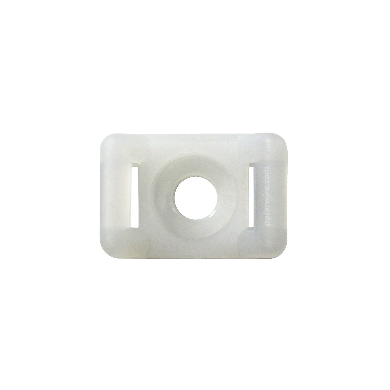 5/8 inch white nylon 6.6 zip tie base saddle mount, screw applied, 18-120 pound pull strength