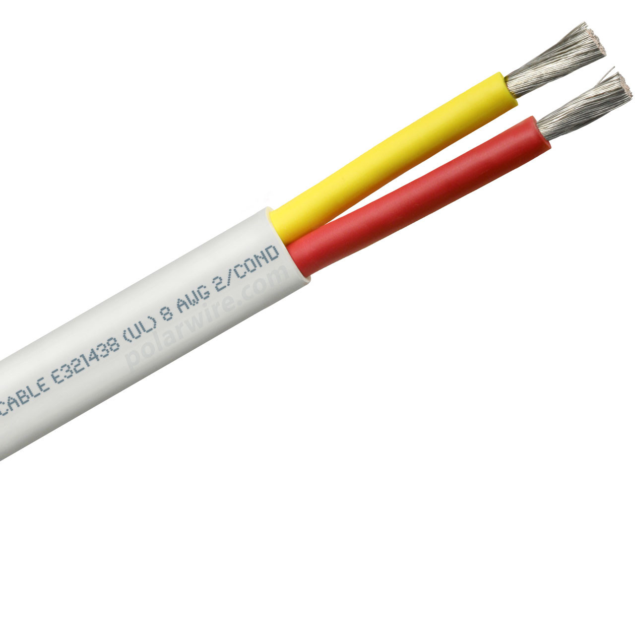 8 AWG flat yellow and red safety dc duplex marine grade tinned copper bc5w2 boat cable features ultra flexible Class K fine copper stranding for flexibility and conductivity, exceeds ABYC standards, UL Listed, CSA Certified