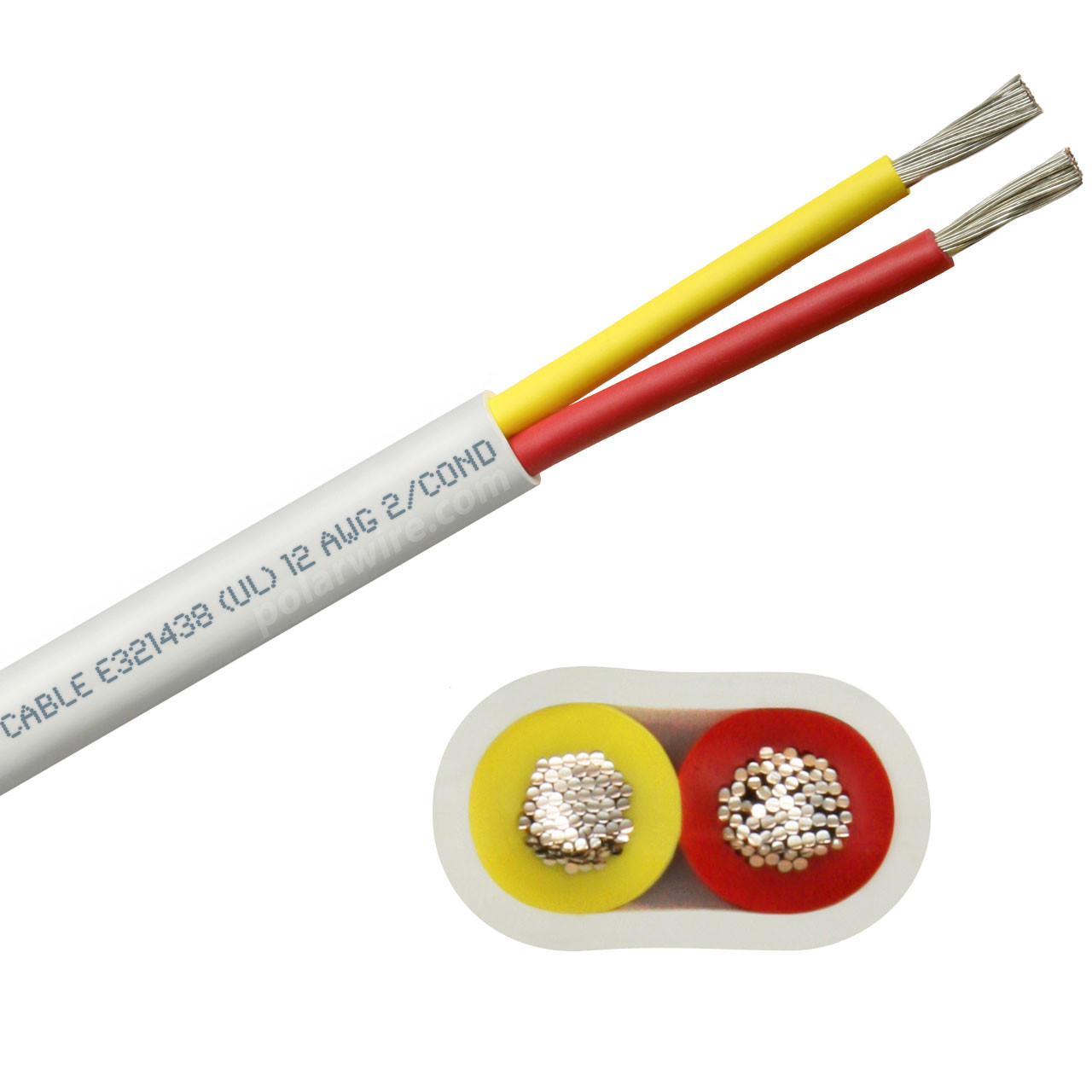 12 AWG flat yellow and red safety dc duplex marine grade tinned copper bc5w2 boat cable features ultra flexible Class K fine copper stranding for flexibility and conductivity, exceeds ABYC standards, UL Listed, CSA Certified