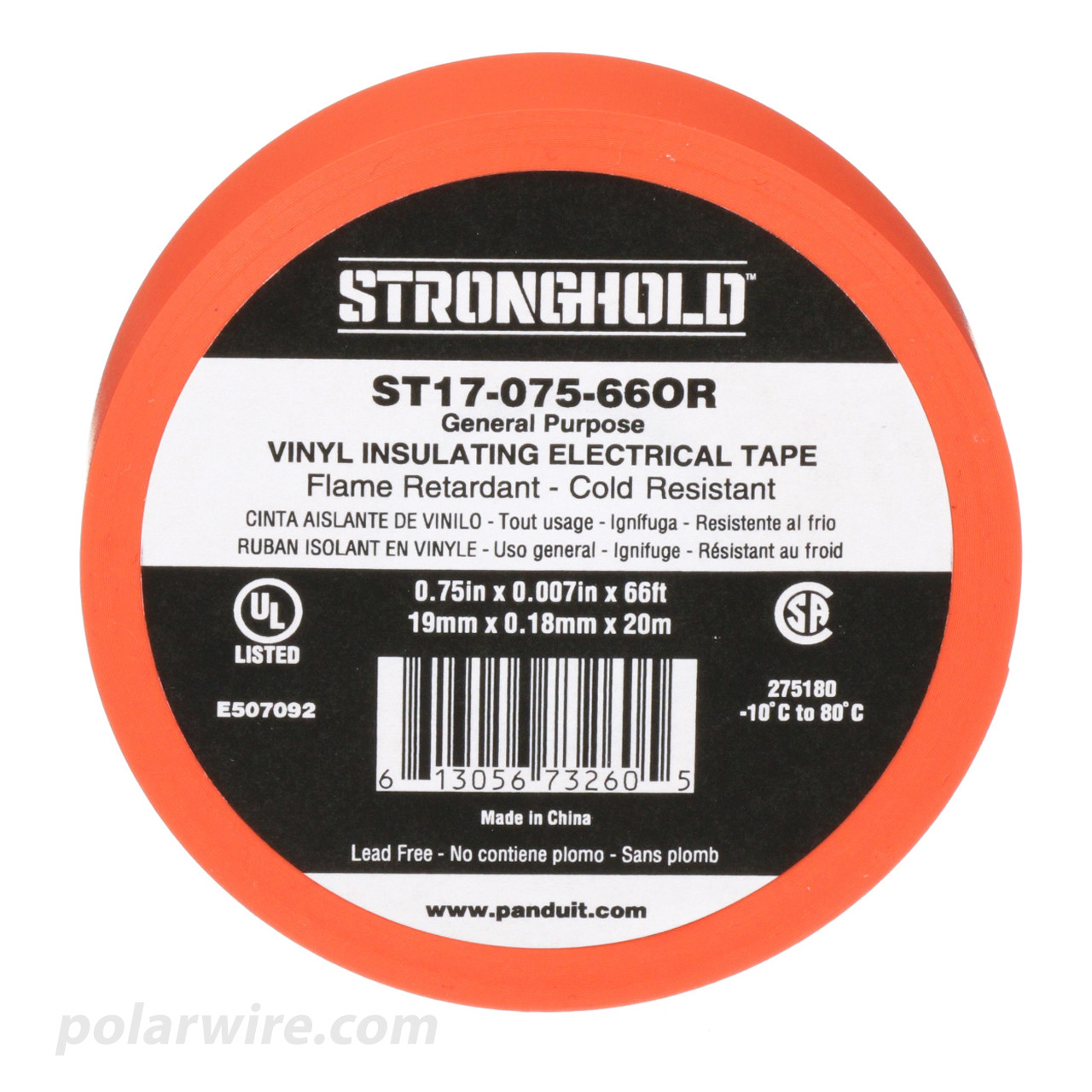 3/4 inch Orange PVC Vinyl Electrical Tape Panduit Stronghold