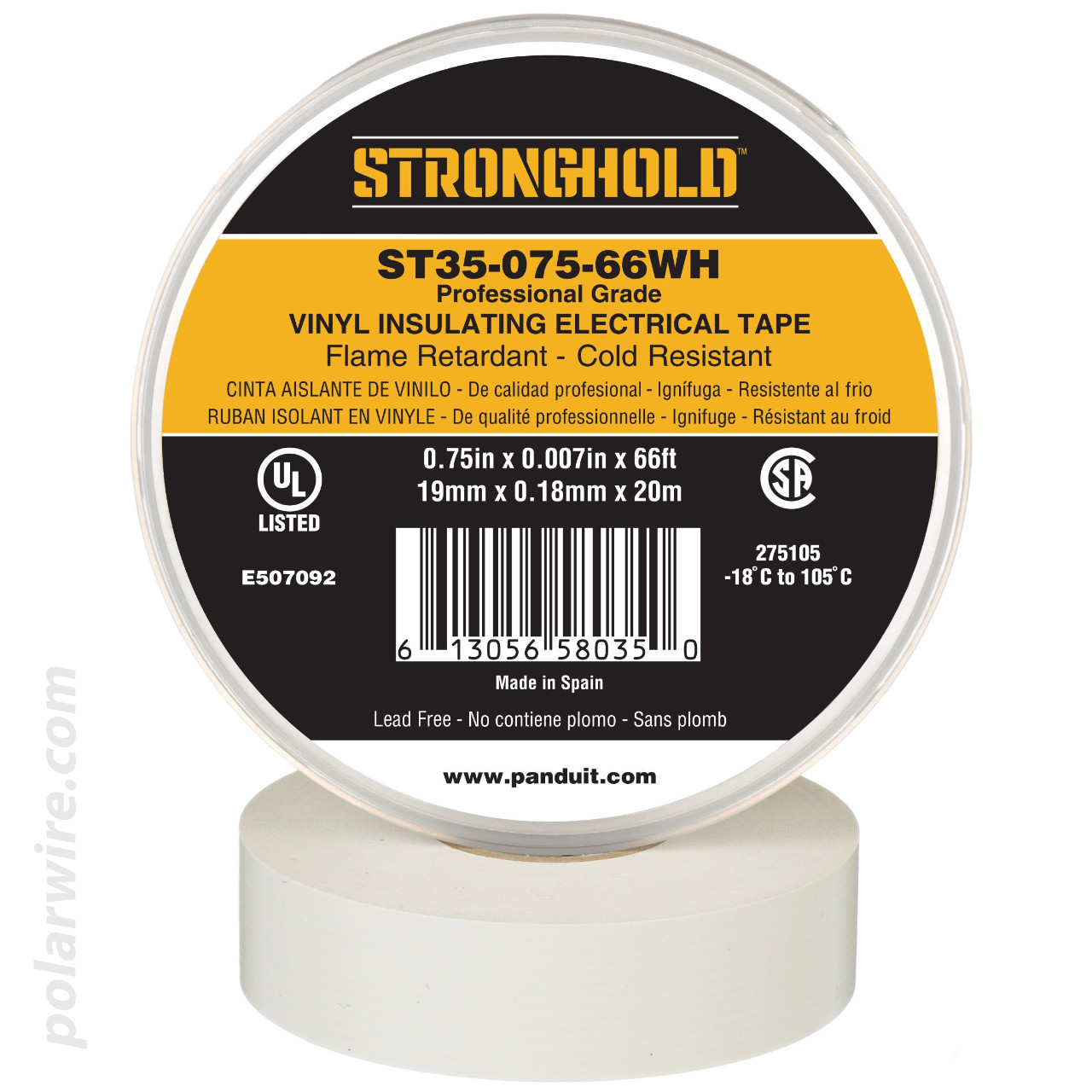 3/4 inch White PVC Vinyl Professional Grade Electrical Tape Panduit Stronghold
