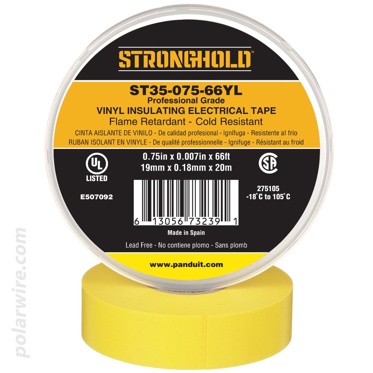 3/4 inch Yellow PVC Vinyl Professional Grade Electrical Tape Panduit Stronghold