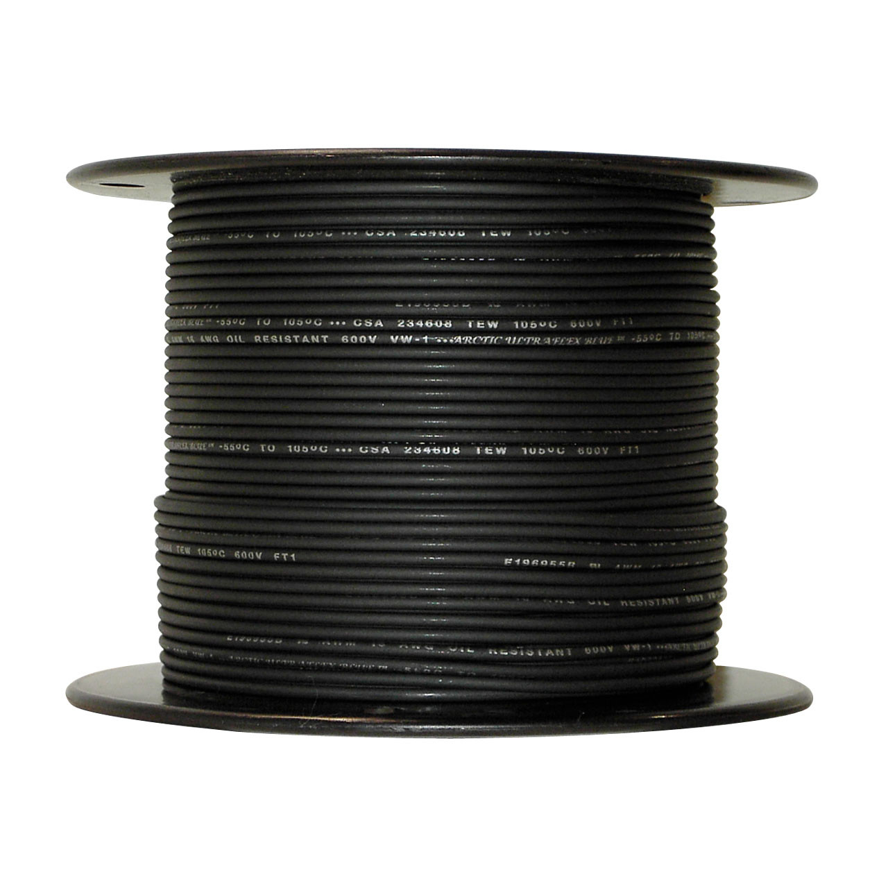 18 AWG black Arctic Ultraflex Blue single conductor wire 100% copper tinned fine strand, 600v, 500 foot spool