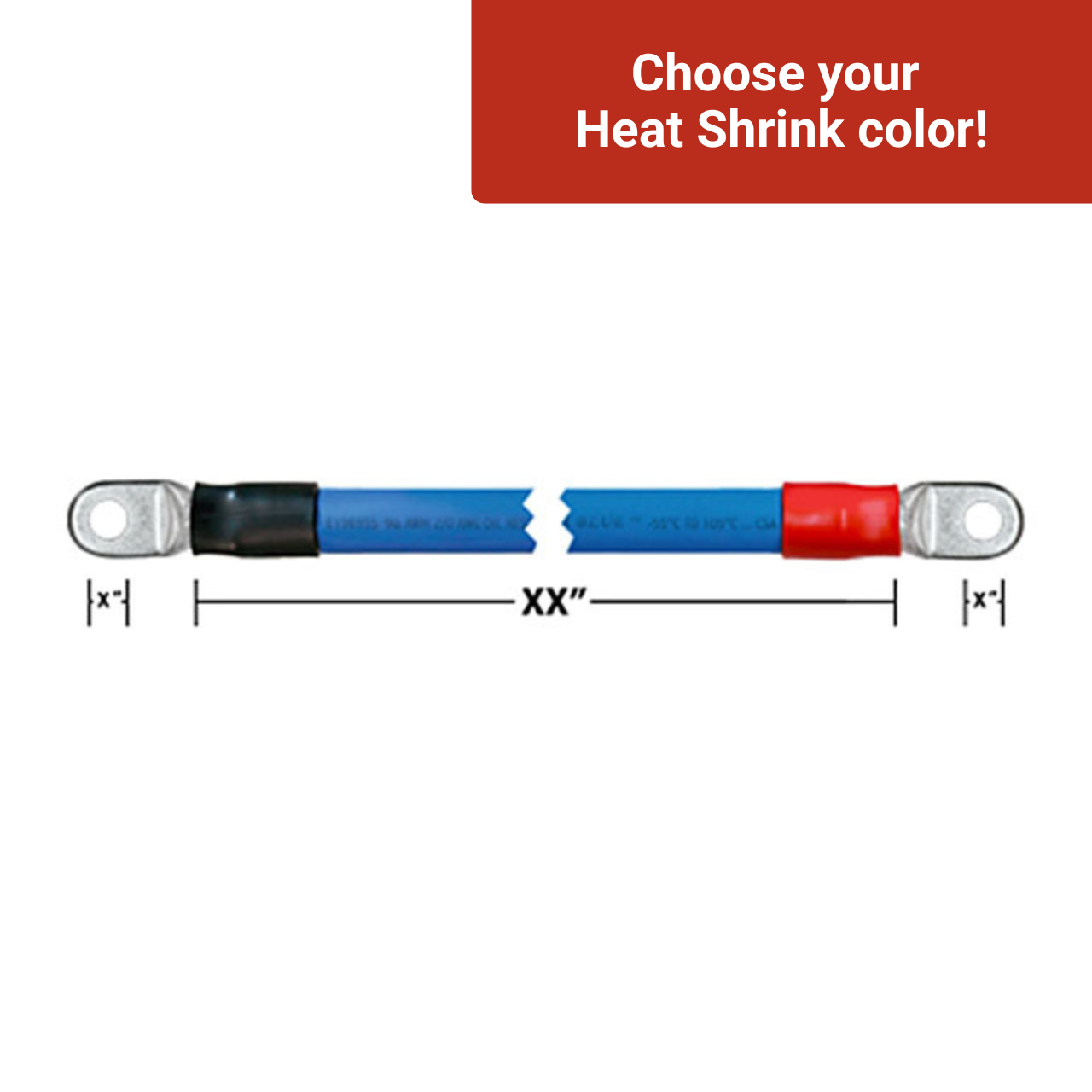 72" 1/0 AWG Arctic Ultraflex Blue Series Battery Cable with 5/16" plated copper eyelet lugs and red dual wall adhesive lined heat shrink 72" 1/0 AWG Arctic Ultraflex Blue Series Battery Cable with 5/16" plated copper eyelet lugs and red dual wall adhesive lined heat shrink