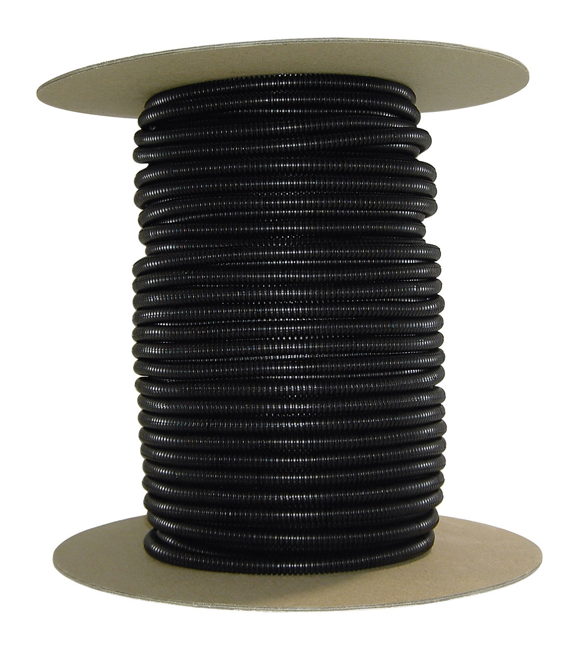 1/4 inch convoluted polyethylene split loom wraps wire bundles and protects against crushing, abrasion, and other damage
