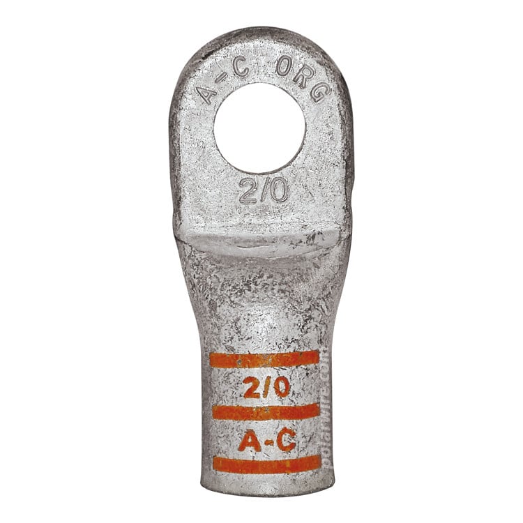 Plated copper power lug heavy duty, 2/0 AWG, 1/2 inch stud