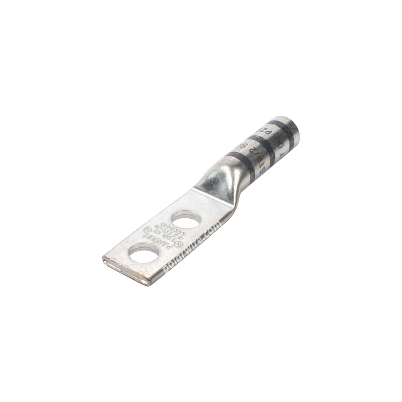 Center long barrel heavy duty compression lug, 4 AWG, 1/4 inch stud, 5/8 inch