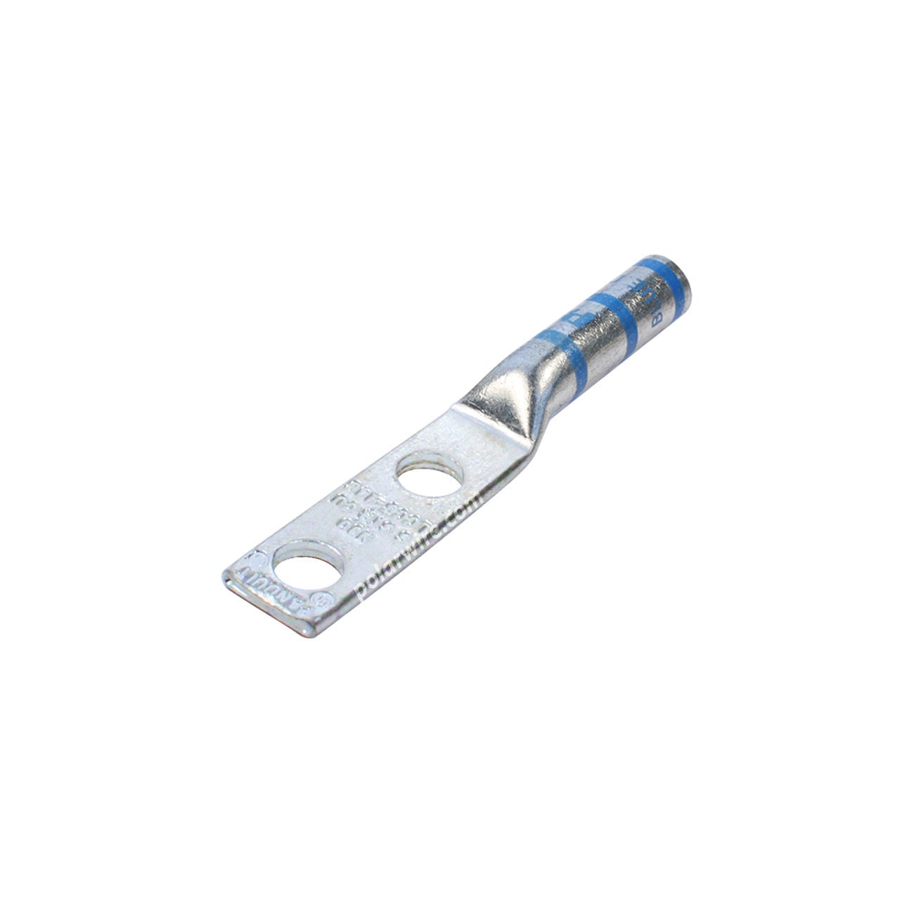 Center long barrel heavy duty compression lug, 6 AWG, 1/4 inch stud, 3/4 inch