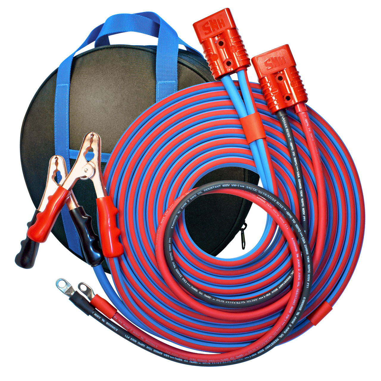30' Cold Weather Heavy Duty Jumper Cable Clamp to Harness 2 Gauge Booster System
