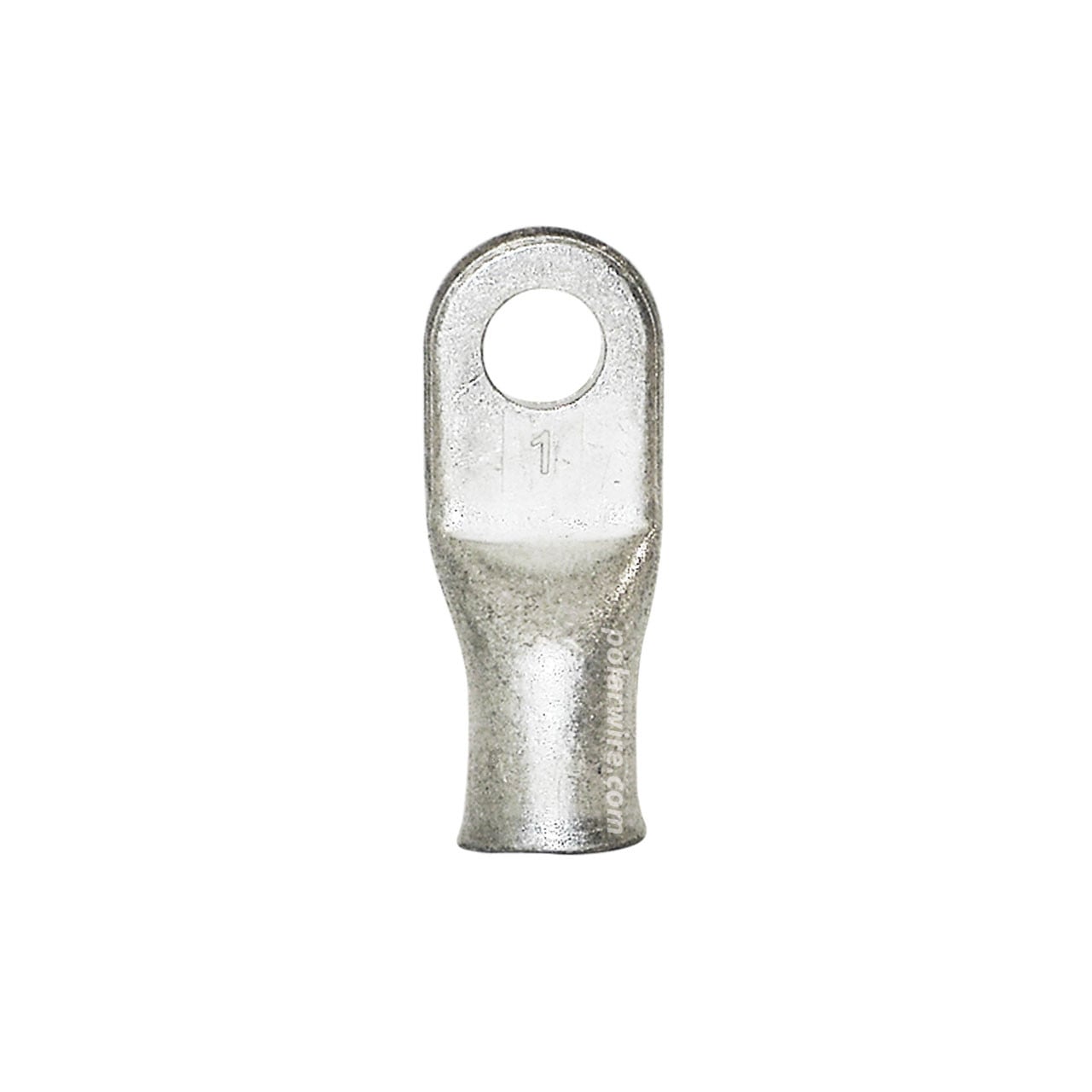 Plated copper eyelet lug, 1 AWG, 5/16 inch stud
