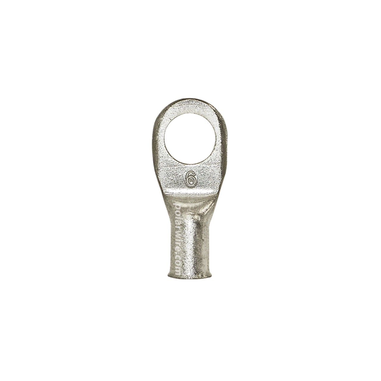 Plated copper eyelet lug, 6 AWG, 3/8 inch stud
