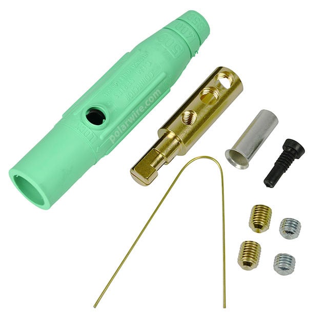 Green Marinco 150 amp CLM Series male single pin inline cam lock connector for 8-2 AWG cable, 600 volt