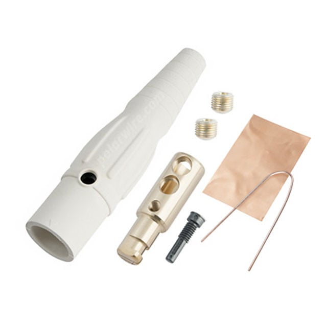 White Marinco 400 amp CLS 16 Series male single pin inline cam lock connector for 6-2 AWG cable, 600 volt
