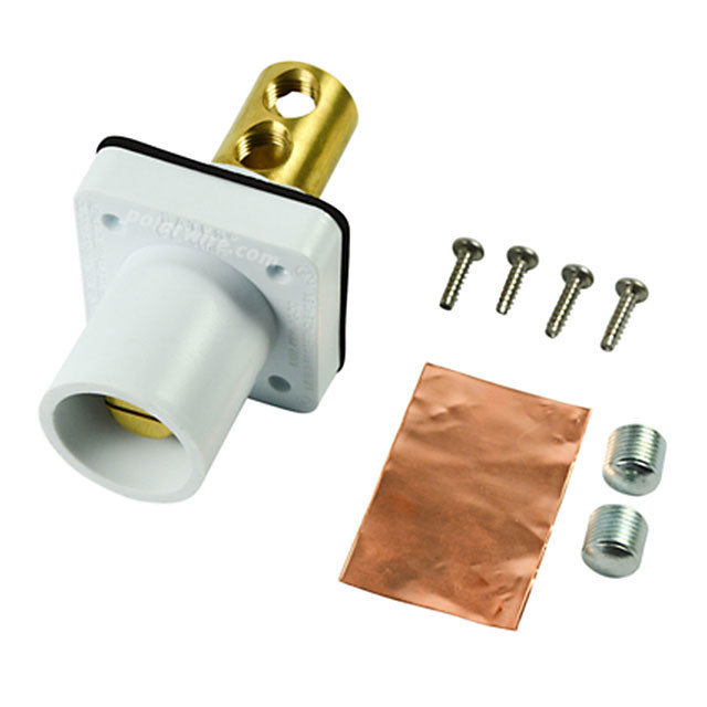 Marinco white 400A CL 16 Series male single pin panel mount cam lock connector with set screw for 2/0-4/0 AWG cable