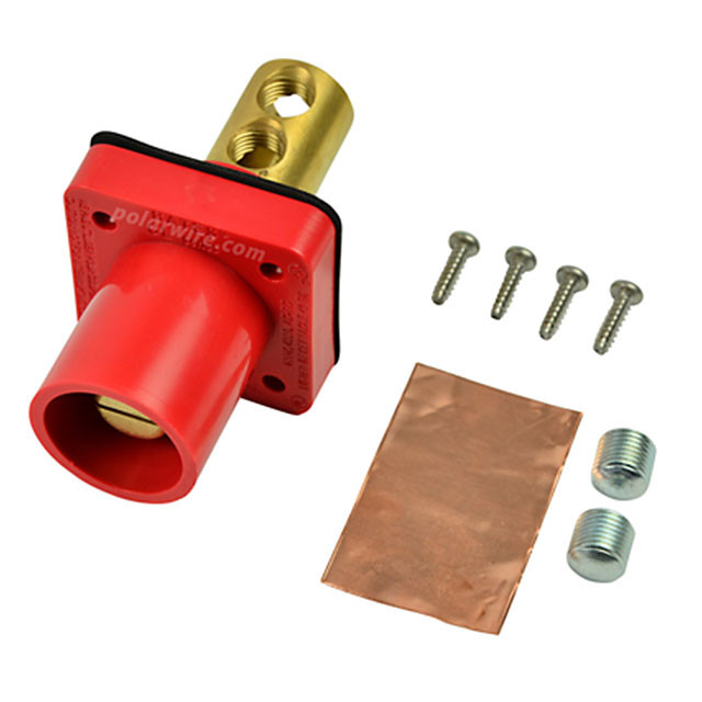Marinco red 400A CL 16 Series male single pin panel mount cam lock connector with set screw for 2-2/0 AWG cable