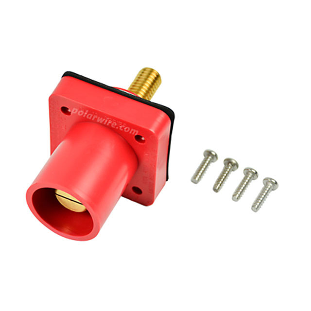 Marinco red 400A CL 16 Series male single pin panel mount cam lock connector with threaded stud for 2/0-4/0 AWG cable