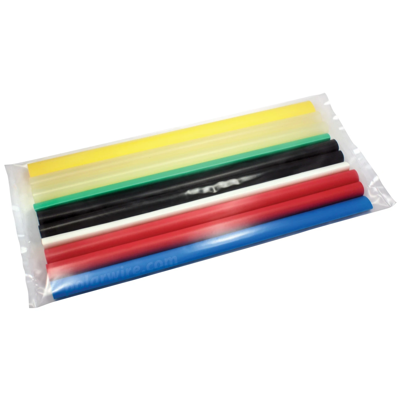 Black red blue yellow green white clear heat shrink kit, 3/8 inch