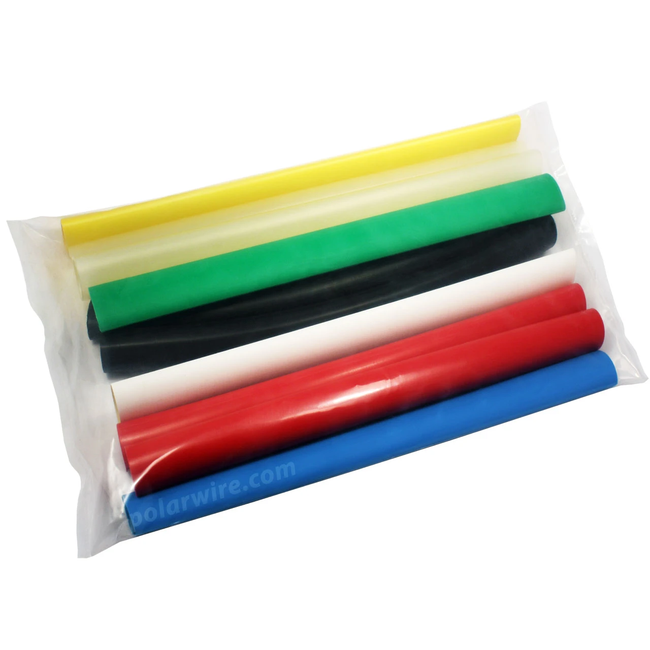 Black red blue yellow green white clear heat shrink kit, 3/4 inch