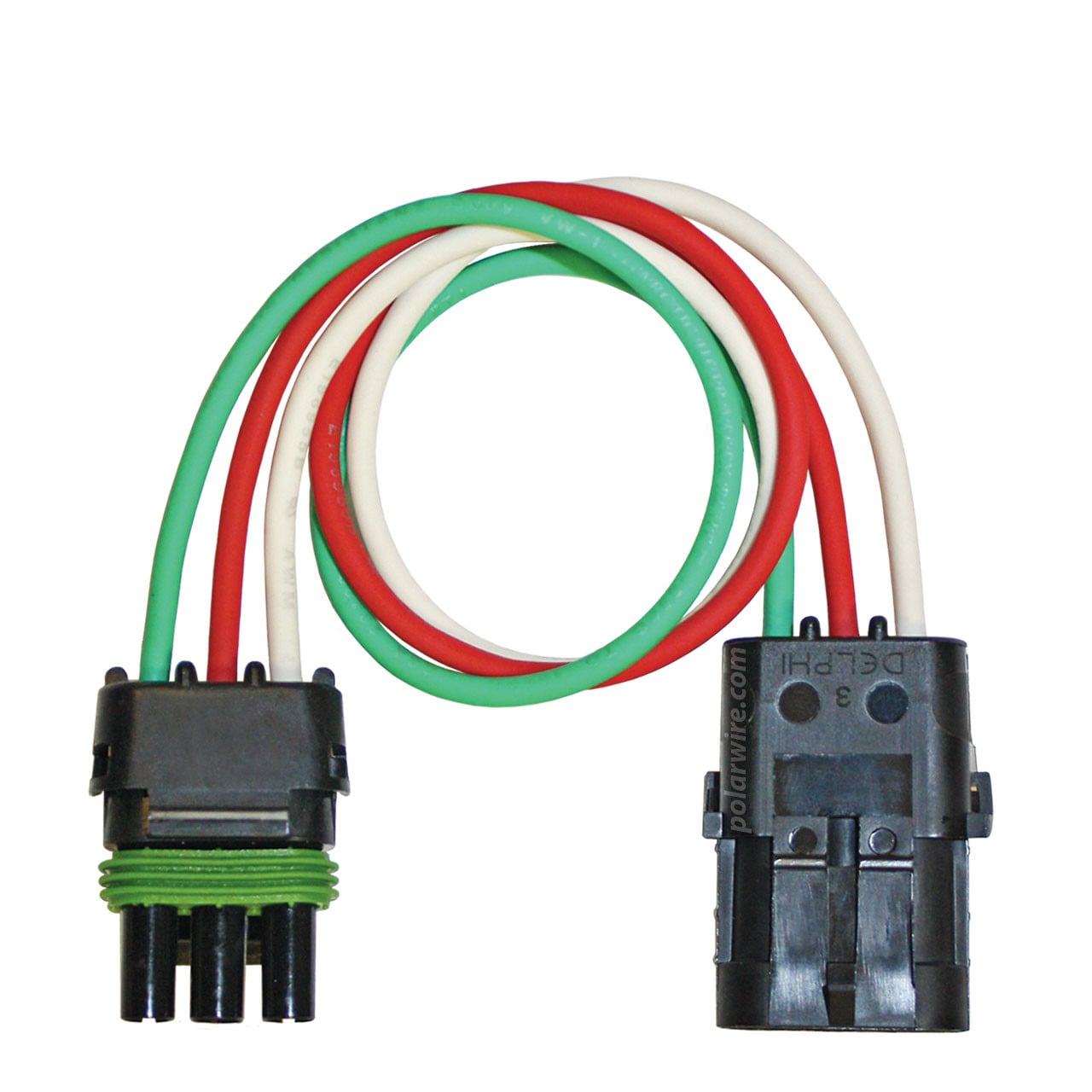 12 inch 3 pole Weather Pack Pigtail wired with 12 AWG Arctic Ultraflex Blue wire in red, white and green