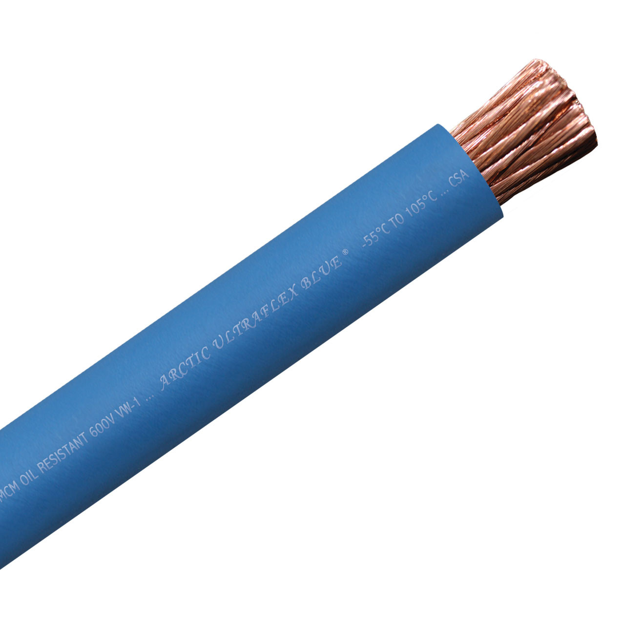 250 MCM blue 100% copper Arctic Ultraflex Blue flexible fine strand arctic grade wire is rated for use in extreme cold to -55C