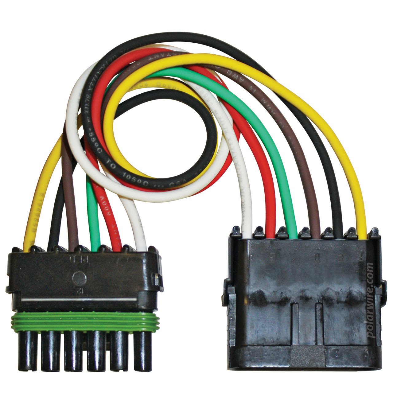 12 inch 6 pole Weather Pack Pigtail wired with 18 AWG Arctic Ultraflex Blue wire in red, white, green, brown, yellow and black