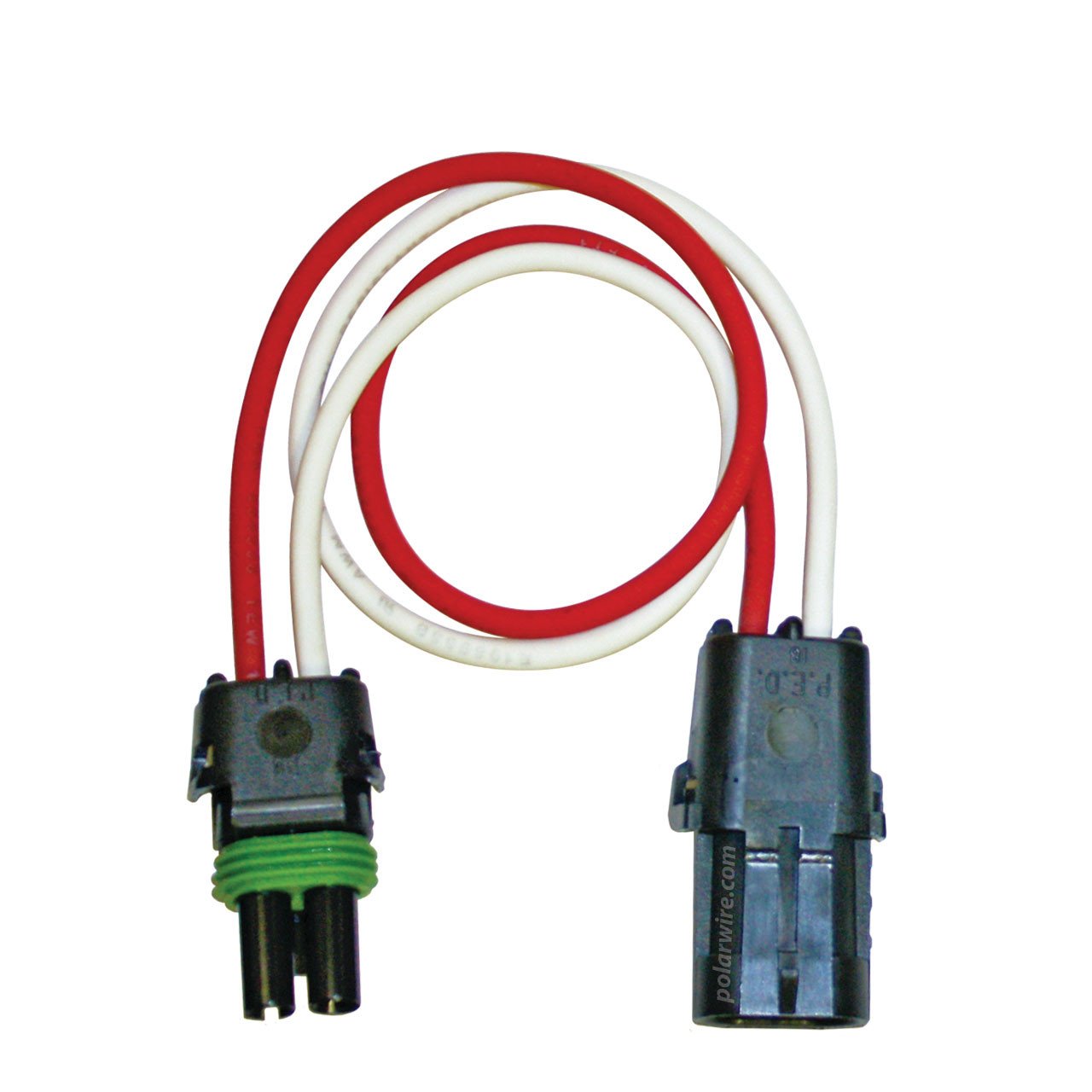 12 inch 2 pole Weather Pack Pigtail wired with 16 AWG Arctic Ultraflex Blue wire in red and white
