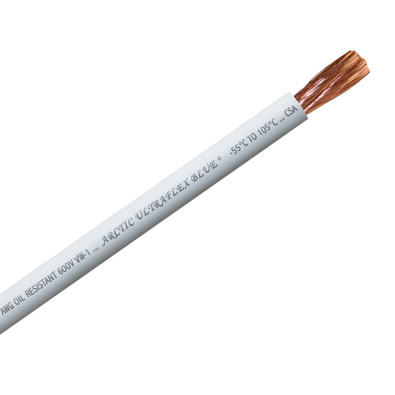 4 AWG white 100% copper Arctic Ultraflex Blue flexible fine strand arctic grade wire is rated for use in extreme cold to -55C