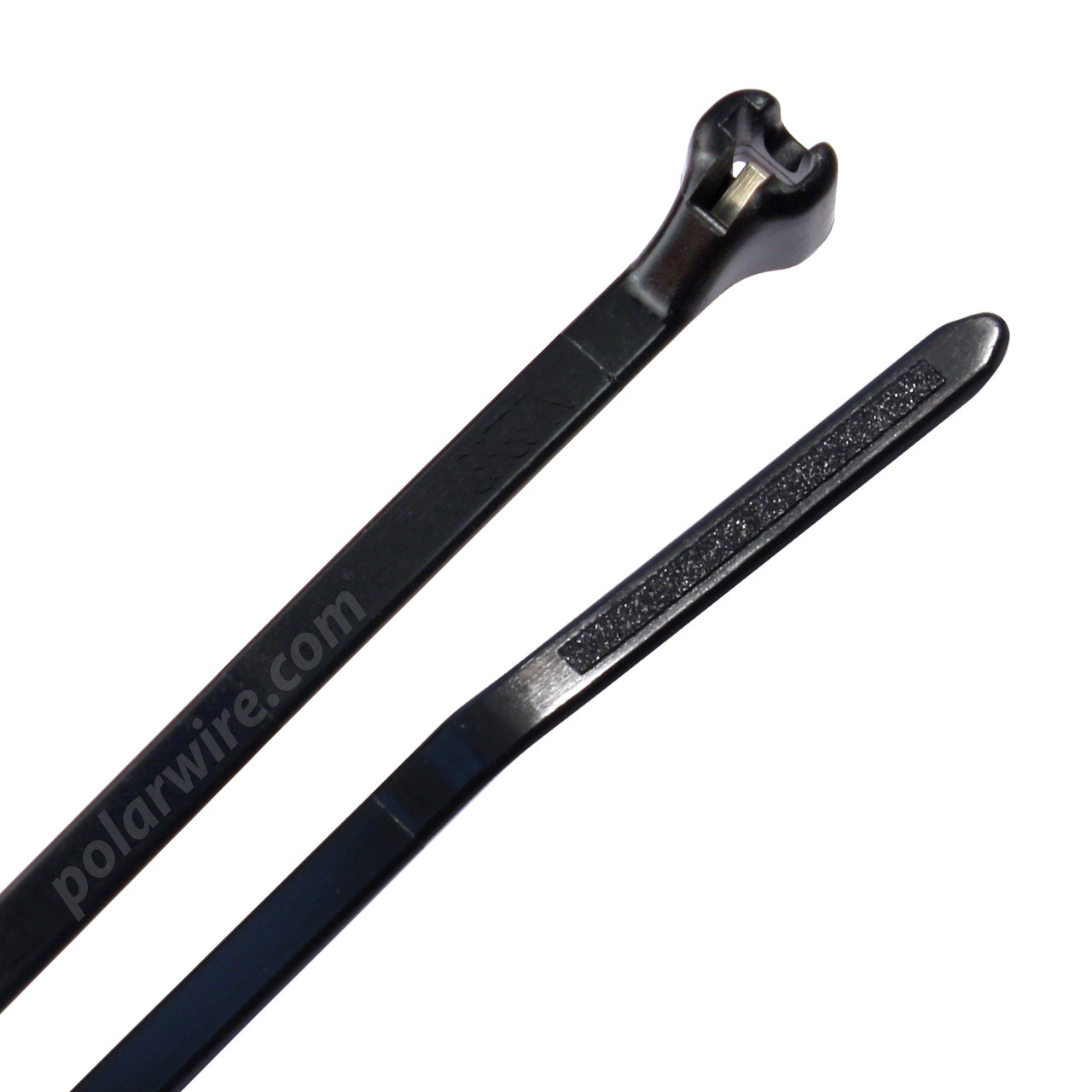 Black 14.2 inch UV resistant 6/6 nylon zip tie with steel locking barb, 18 lb tensile strength, 1000 per pack