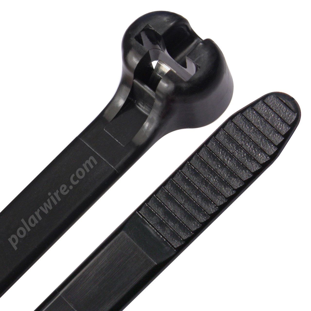 Black 14.9 inch UV resistant 6/6 nylon zip tie with steel locking barb, 120 lb tensile strength, 100 per pack