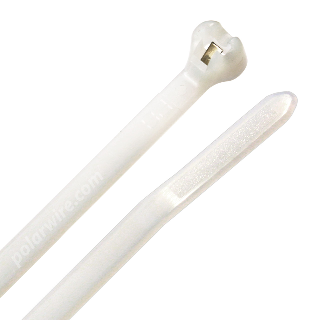 Natural 14.3 inch heat stabilized nylon zip tie with steel locking barb, 40 lb tensile strength, 100 per pack