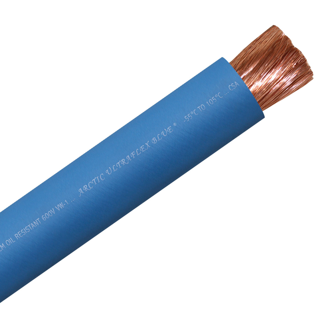 500 MCM blue 100% copper Arctic Ultraflex Blue flexible fine strand arctic grade wire is rated for use in extreme cold to -55C