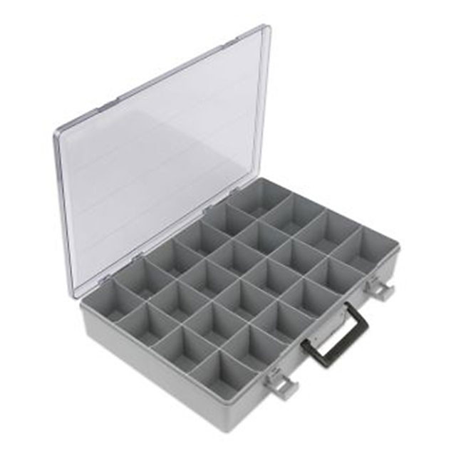 24-hole drawer satchel with 12 removable dividers for convenient storage of small parts and kits