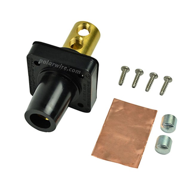 Marinco black 400A CL 16 Series female single pin panel mount cam lock connector with set screw for 2/0-4/0 AWG cable