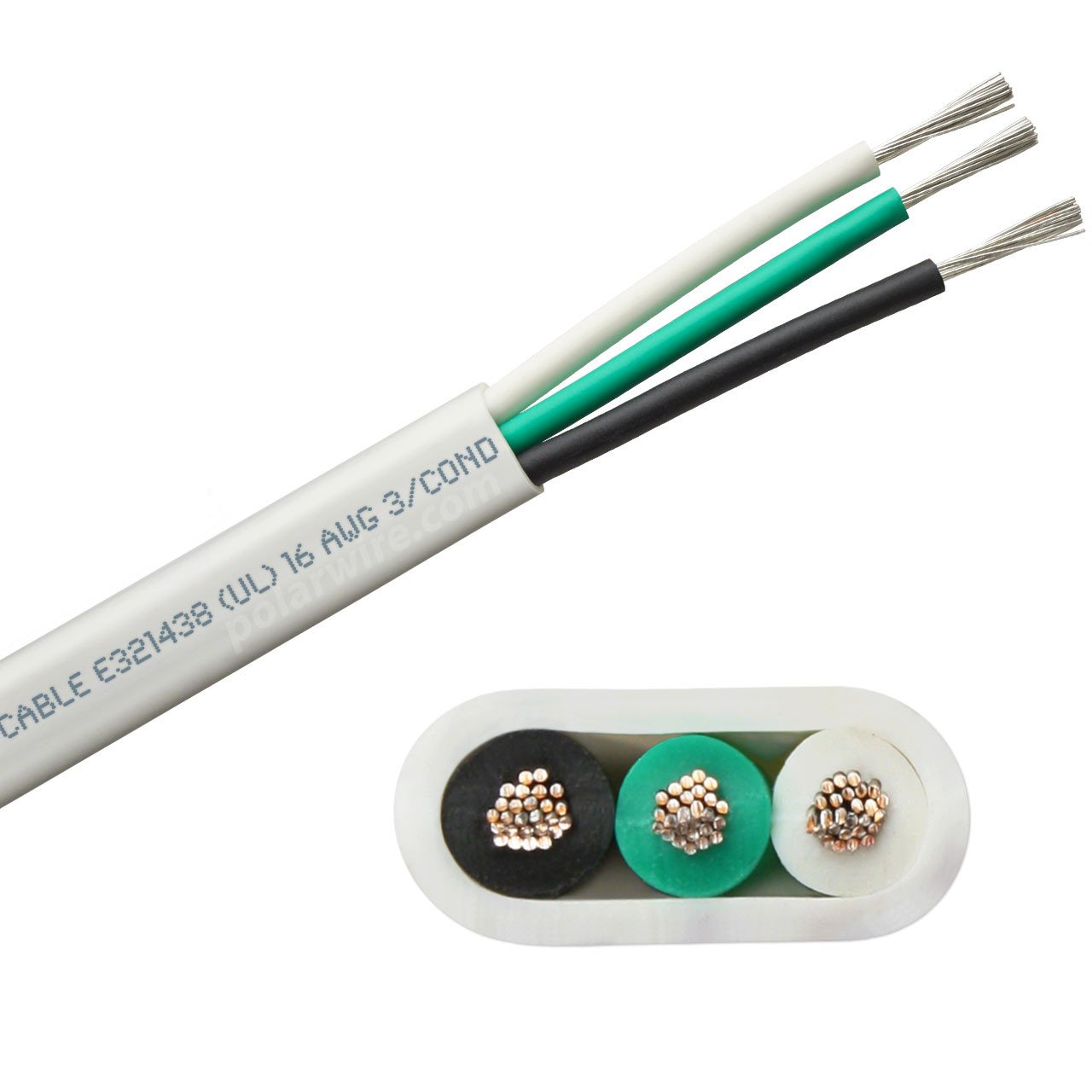 16 AWG flat triplex marine grade tinned copper bc5w2 boat cable features ultra flexible Class K fine copper stranding for flexibility and conductivity, exceeds ABYC standards, UL Listed, CSA Certified