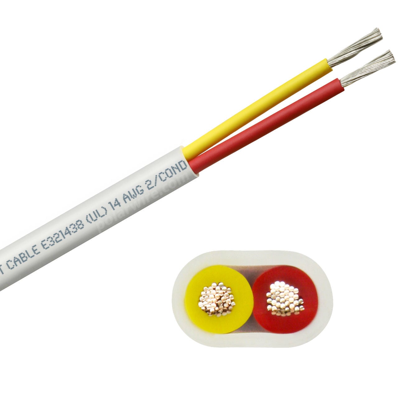 14 AWG flat yellow and red safety dc duplex marine grade tinned copper bc5w2 boat cable features ultra flexible Class K fine copper stranding for flexibility and conductivity, exceeds ABYC standards, UL Listed, CSA Certified