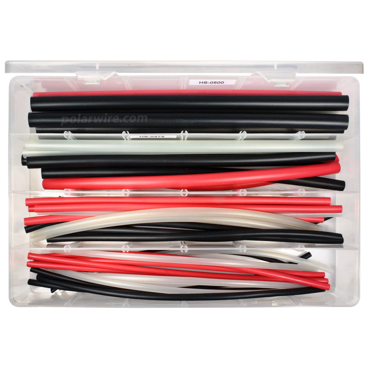 Heat shrink service kit with red, black, and clear adhesive shrink tubing in four sizes