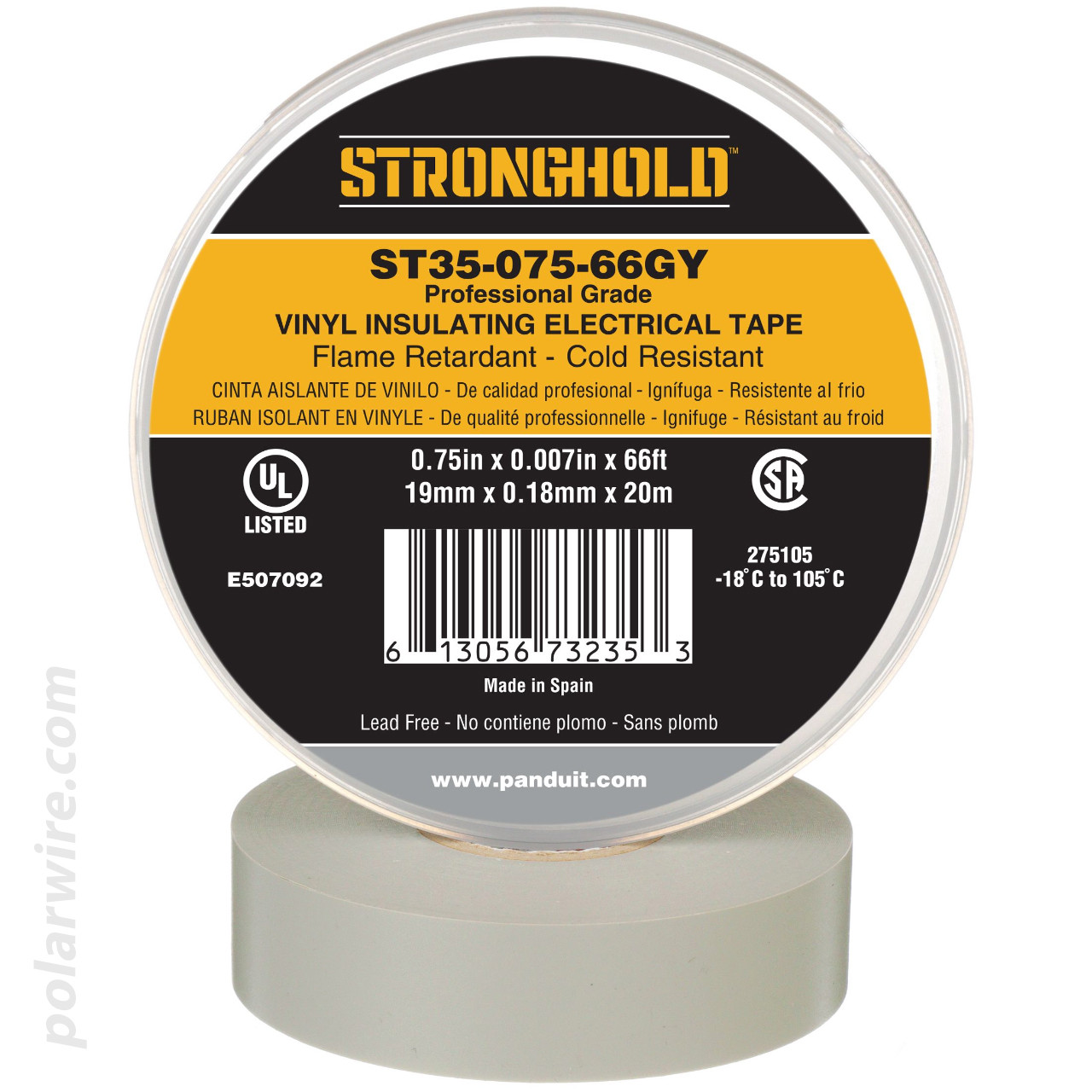3/4 inch Gray PVC Vinyl Professional Grade Electrical Tape Panduit Stronghold