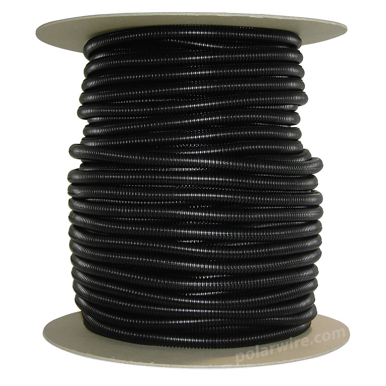 3/8 inch convoluted polyethylene split loom wraps wire bundles and protects against crushing, abrasion, and other damage