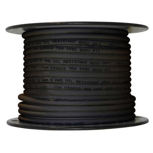 8 AWG Black Arctic Ultraflex Blue 100 foot spool, 100% copper fine strand tinned wire rated to -55C