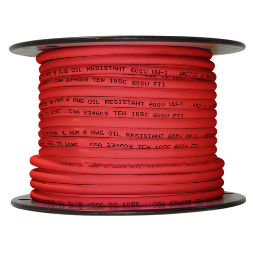 8 AWG Red Arctic Ultraflex Blue 100 foot spool, 100% copper fine strand tinned wire rated to -55C