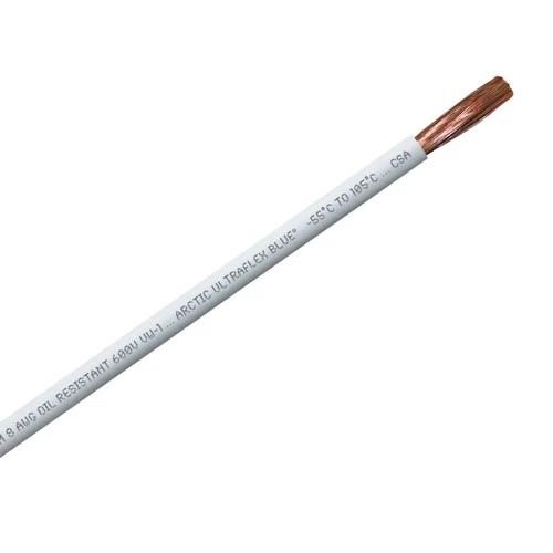 8 AWG white 100% copper Arctic Ultraflex Blue flexible fine strand arctic grade wire is rated for use in extreme cold to -55C