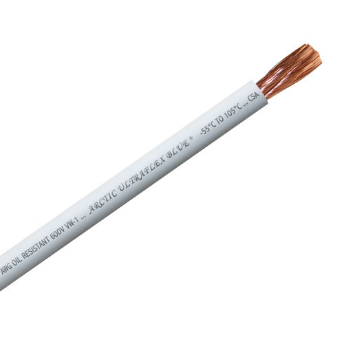 4 AWG white 100% copper Arctic Ultraflex Blue flexible fine strand arctic grade wire is rated for use in extreme cold to -55C