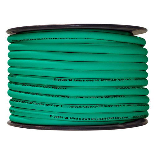 6 AWG Green Arctic Ultraflex Blue 100 foot spool, 100% copper fine strand tinned wire rated to -55C