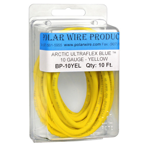 10 AWG Yellow Arctic Ultraflex Blue 10 foot bubble pack, 100% copper fine strand tinned wire rated to -55C