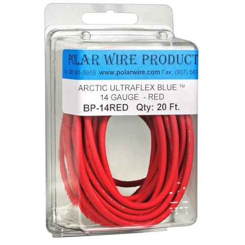 14 AWG Red Arctic Ultraflex Blue 20 foot bubble pack, 100% copper fine strand tinned wire rated to -55C