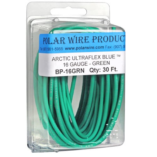 16 AWG Green Arctic Ultraflex Blue 30 foot bubble pack, 100% copper fine strand tinned wire rated to -55C