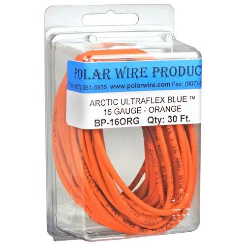 16 AWG Orange Arctic Ultraflex Blue 30 foot bubble pack, 100% copper fine strand tinned wire rated to -55C