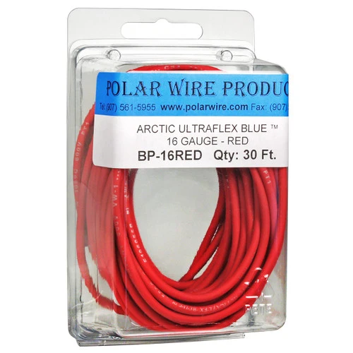 16 AWG Red Arctic Ultraflex Blue 30 foot bubble pack, 100% copper fine strand tinned wire rated to -55C